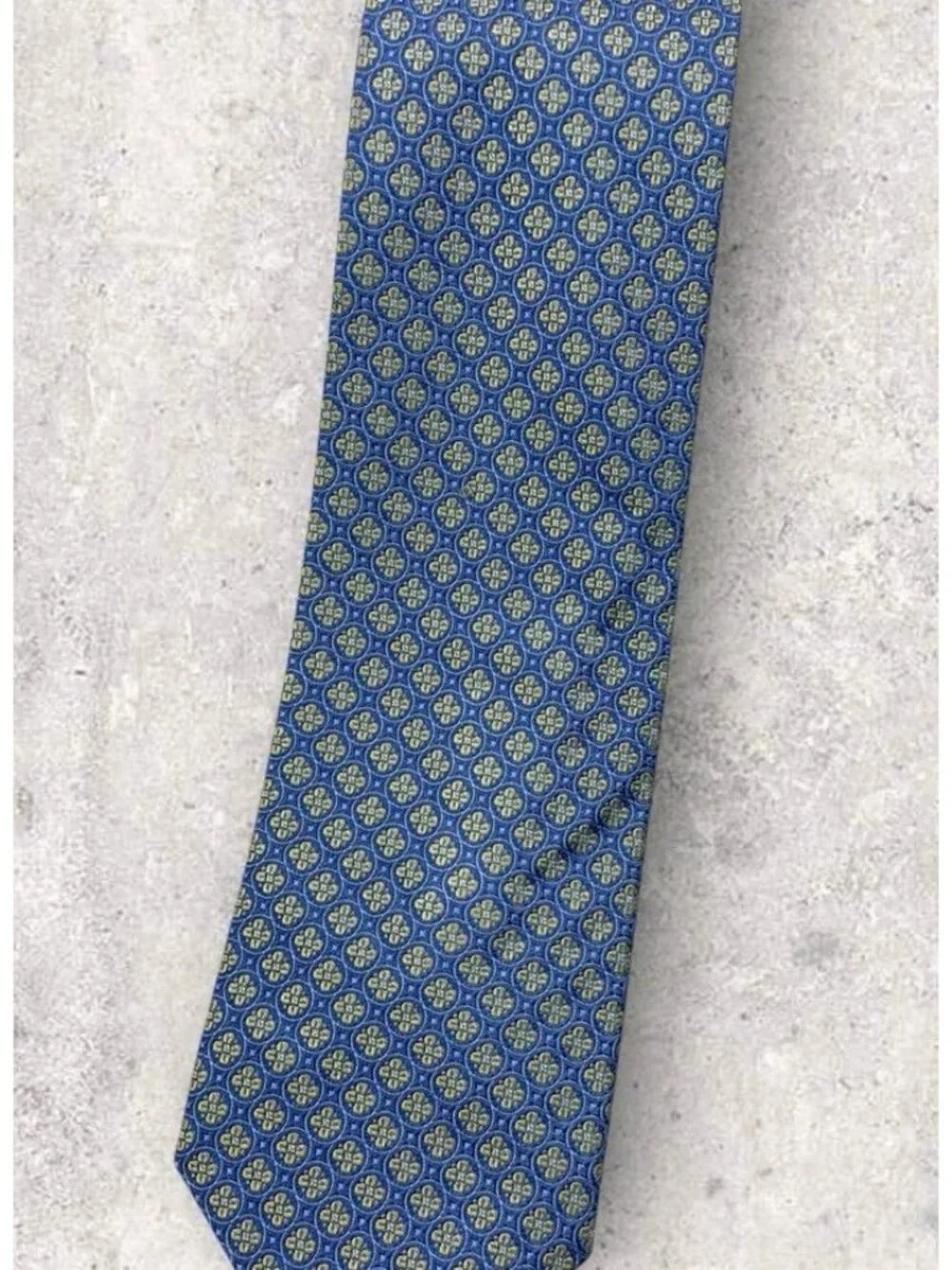 BROOKS BROTHERS Silk Tie USA Blue Gold Geometric Floral W:3.6